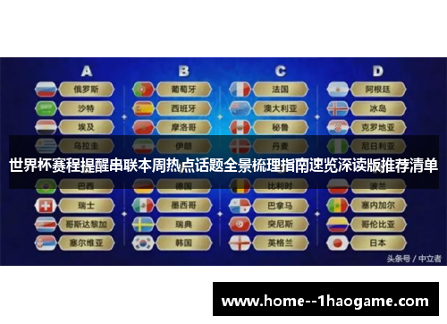 世界杯赛程提醒串联本周热点话题全景梳理指南速览深读版推荐清单